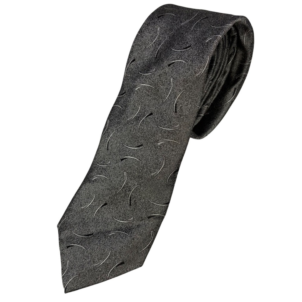 BARDELLI 100% Silk‎ Tie Extra Long Dark Silver Metallic Pattern Office USA